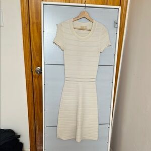 Michael Kors Cream Ribbed Sheath Dress for Casual Work